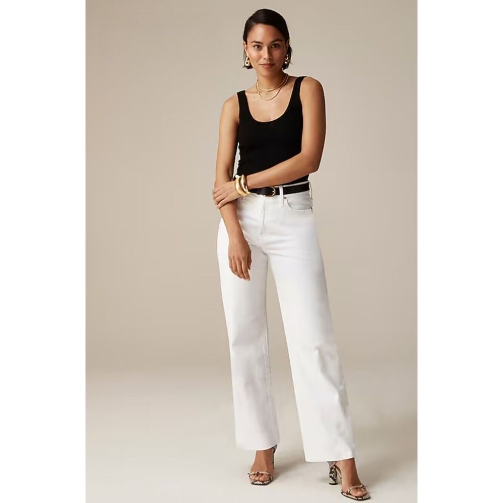 J.Crew Slim Wide Leg Jean White Size 30 Petite BP463 High Rise Cotton Raw Hem